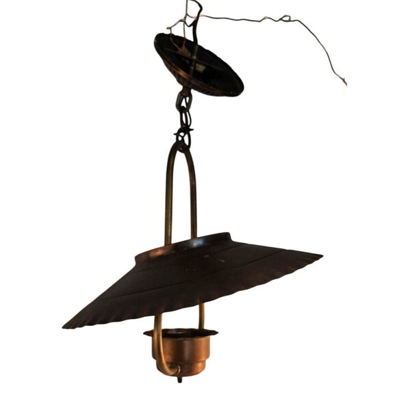 Vintage Copper Hanging Pendant Light Fixture Underwriters Laboratories - Picture 4 of 9